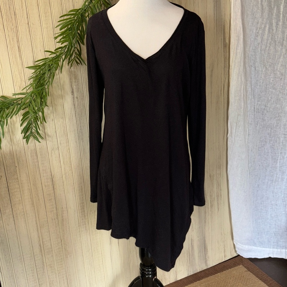 Chalet et Ceci Scoop V-Neck Asymmetrical Tunic Top, Soft Bamboo, Side Tie, EUC
